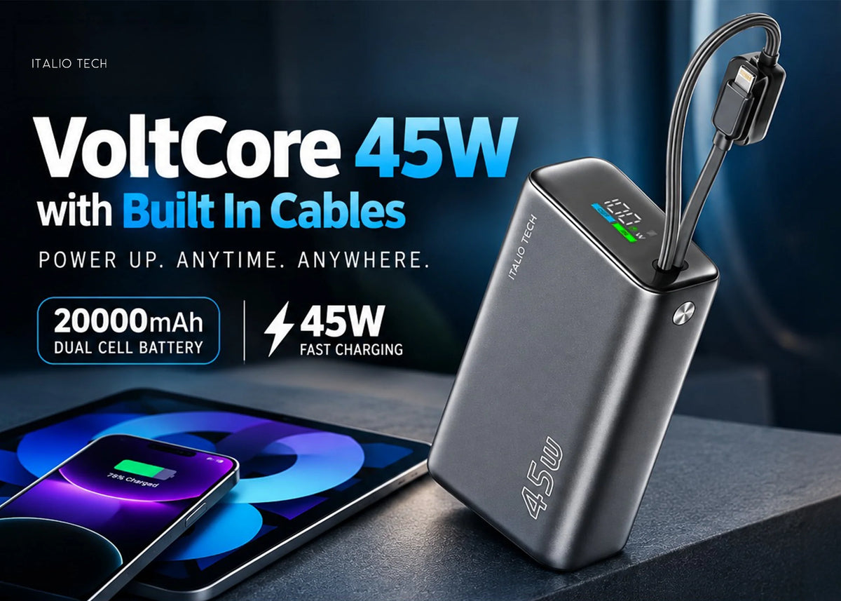 20000mAh Power Bank Price in Pakistan 2026: Italio Tech VoltCore 45W with Built In Cables