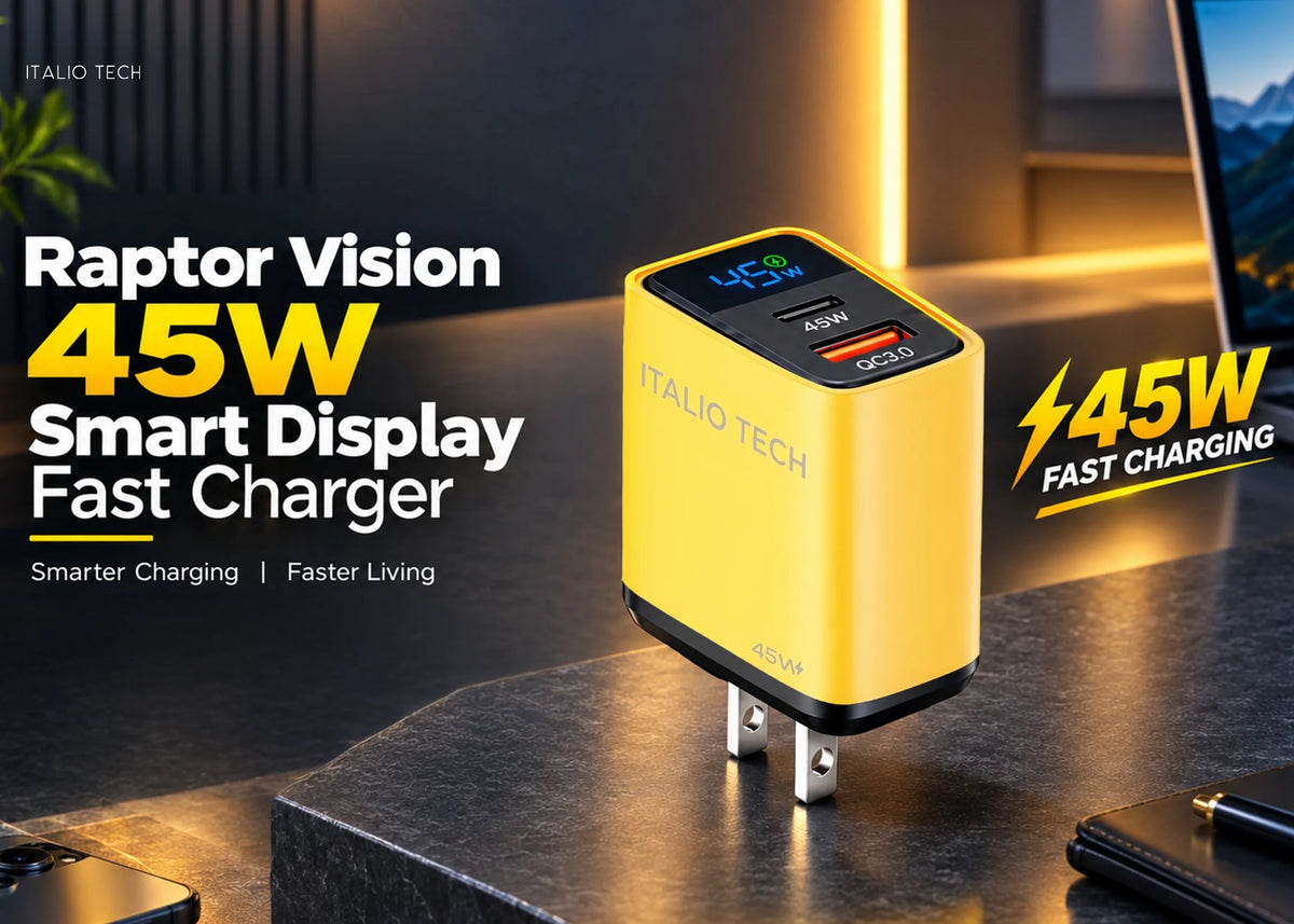45W Fast Charger Price in Pakistan: Italio Tech Raptor Vision Smart Display Charger
